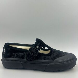 Vans Style 93 Mary Jane Women Size 6.5 Black Velvet T-Strap Buckle Shoes NEW